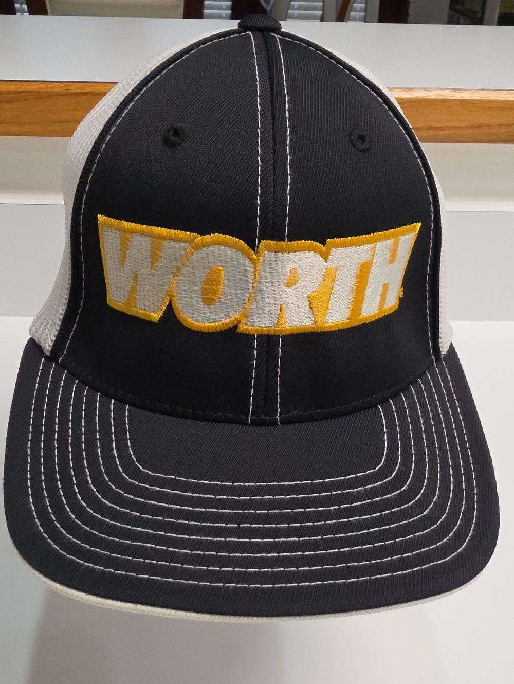 Worth Sports Black & White 3D Embroidered Mesh Trucker Hat – FlexFit (Size S/M)